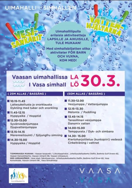 Vaasan uimahallissa tapahtuu, 10:15-11:45 intro-sukellus 25m altaassa!